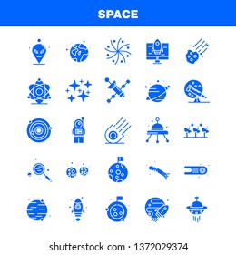 Space Solid Glyph Icons Set For Infographics, Mobile UX/UI Kit And Print Design. Include: Rocket, Space, Transportation, Moon, Planet, Space, Spaceship, Telescope, Icon Set - Vector