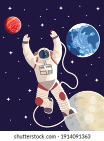 space spaceman moon earth planet explore universe galaxy vector illustration