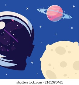 space spaceman and moon with planet