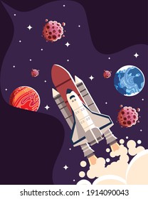 space spaceship planets asteroids galaxy exploration vector illustration