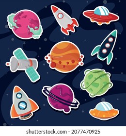 Space Spaceship Planets Sticker Icons