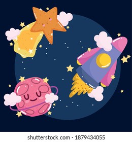 astronómico espacial estrella de tiro y aventura de exploración del planeta lindo dibujo vectorial