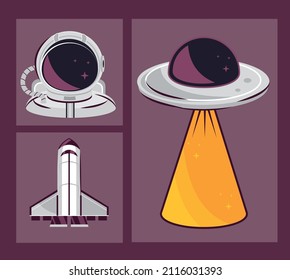 space spaceship and ufo icon set