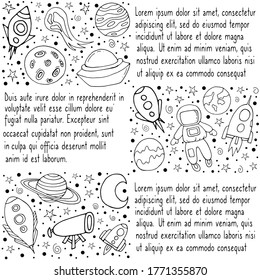 Space.Set with spaceships, planets, and stars. Vector isolated illustration with spaceships, rockets, Mars, Earth, stars on a white background.   Isolated elements for scientific posters.Doodle style