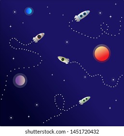 space with spaceships and planets in vector
