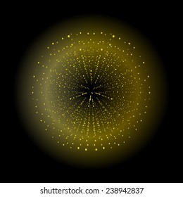 Space sparks spray shiny explosion. Yellow color salute. Vector clip art isolated on black