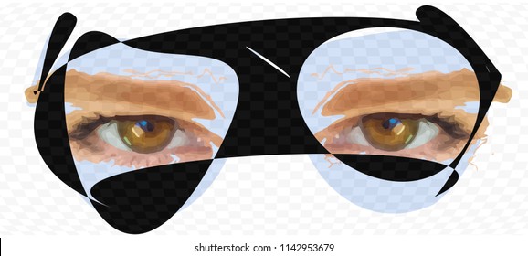 space spectacles on a white background. eyes look forward. travel concept