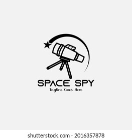Space spy logo design, space telescope astronomy
