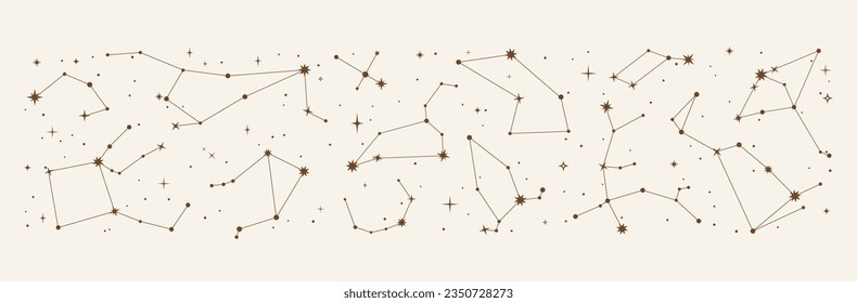 Space star constellation border. Night galaxy sky map, mystic astrology. Vector chart displaying positions of celestial objects visible in night sky. Pattern for astronomy, esoteric, tarot, and magic