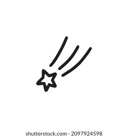 Space star flying or falling, doodle style vector illustration isolated on white background. Simple black line drawing of star for prints and design on space theme.