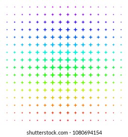 Space Star icon rainbow colored halftone pattern. Vector space star pictograms arranged into halftone grid with vertical rainbow colors gradient. Designed for backgrounds,