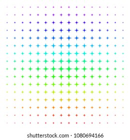 Space Star icon rainbow colored halftone pattern. Vector space star pictograms organized into halftone grid with vertical rainbow colors gradient. Designed for backgrounds,