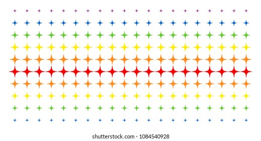 Space Star icon spectral halftone pattern. Vector pictograms organized into halftone matrix with vertical spectrum gradient. Constructed for backgrounds, covers, templates and abstract compositions.