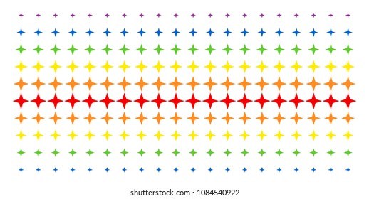 Space Star icon spectrum halftone pattern. Vector symbols organized into halftone matrix with vertical rainbow colors gradient. Designed for backgrounds, covers,