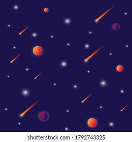 space star planet comet seamless texture on blue background vector 