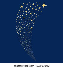 Space Star random fireworks stream. Vector illustration style is flat yellow iconic symbols on a blue background. Object fountain made from scattered pictographs.