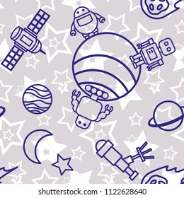 Space,  star,  spaceship,  unidentified flying object,  pattern. Background texture, Vector illustration. Children's drawing in pencil.