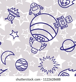 Space,  star,  spaceship,  unidentified flying object,  pattern. Background texture, Vector illustration. Children's drawing in pencil.