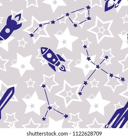 Space,  star,  spaceship,  unidentified flying object,  pattern. Background texture, Vector illustration. Children's drawing in pencil.