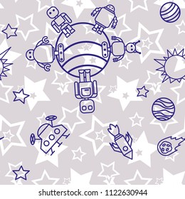 Space,  star,  spaceship,  unidentified flying object,  pattern. Background texture, Vector illustration. Children's drawing in pencil.