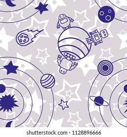 Space,  star,  spaceship,  unidentified flying object,  pattern. Background texture, Vector illustration. Children's drawing in pencil.