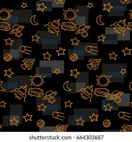 Space,  star,  spaceship,  unidentified flying object,  pattern. Background texture, Vector illustration. Children's drawing in pencil.
