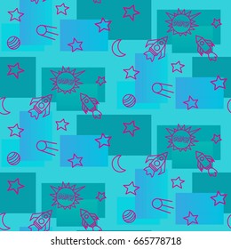 Space,  star,  spaceship,  unidentified flying object,  pattern. Background texture, Vector illustration. Children's drawing in pencil.