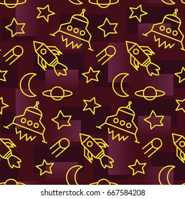Space,  star,  spaceship,  unidentified flying object,  pattern. Background texture, Vector illustration. Children's drawing in pencil.