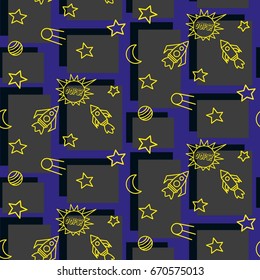 Space,  star,  spaceship,  unidentified flying object,  pattern. Background texture, Vector illustration. Children's drawing in pencil.