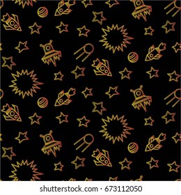 Space,  star,  spaceship,  unidentified flying object,  pattern. Background texture, Vector illustration. Children's drawing in pencil.