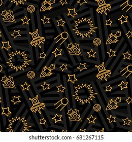 Space,  star,  spaceship,  unidentified flying object,  pattern. Background texture, Vector illustration. Children's drawing in pencil.