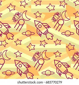 Space,  star,  spaceship,  unidentified flying object,  pattern. Background texture, Vector illustration. Children's drawing in pencil.