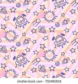 Space,  star,  spaceship,  unidentified flying object,  pattern. Background texture, Vector illustration. Children's drawing 