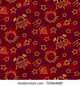 Space,  star,  spaceship,  unidentified flying object,  pattern. Background texture, Vector illustration. Children's drawing in pencil.