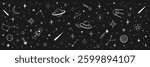 Space star vector kid background. Hand drawn doodle sketch style star space cute galaxy background. Hand drawn kid galaxy universe doodle pattern. Planet, rocket, moon element. Vector illustration.