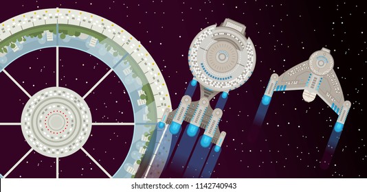 Space Starbase Station And Ship