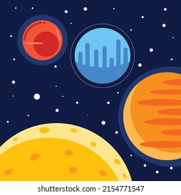 Fondo del cielo estrellado espacial con ilustración vectorial de planetas