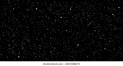 Space stars background, Cartoon starry illustration. Universe starry pattern with glowing stars and comets.Night sky constellations galaxy. Vector graphic.