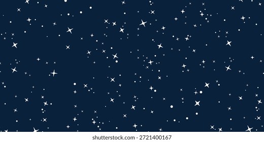 Space stars background, Cartoon starry illustration. Universe starry pattern with glowing stars and comets.Night sky constellations galaxy. Vector graphic.
