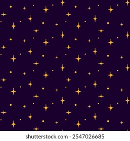 Space stars background, graphic starry seamless pattern illustration. Universe starry pattern with glowing stars  Night sky constellations galaxy. Vector graphic.
