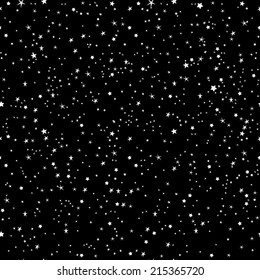 Space stars background, night sky and stars black and white seamless vector pattern. Stars on the night sky vector illustration.