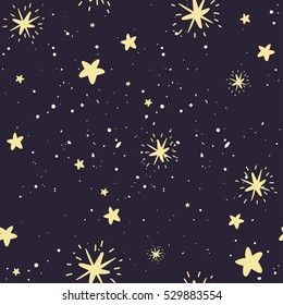 Space stars background, night sky and stars seamless vector pattern. Stars on the night sky. Vector illustration.