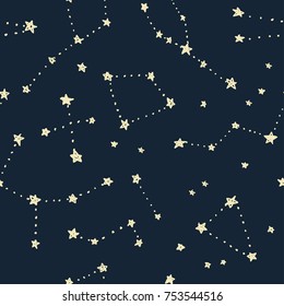 Space stars background, night sky and stars seamless vector pattern. Stars on the night sky. Vector illustration.