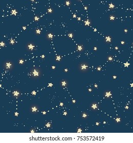 Space stars background, night sky and stars seamless vector pattern. Stars on the night sky. Vector illustration.