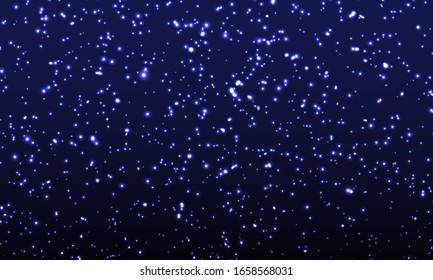 Fondo de las estrellas espaciales. Ilustración vectorial del cielo nocturno. Textura brillante. Partículas abstractas. Fondo del brillo de la aguja. Ilustración vectorial. Luces azules.