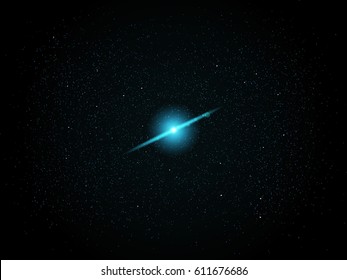Space Stars Background. Vector Illustration of The Night Sky. Spacecraft on horizon.  Starry sky. Spaceship in the distance. Starstruck way.