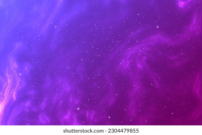 Estrellas espaciales. Hermosa nebulosa de color. Efecto de estrellado mágico. Papel morado estrellado. Fondo cósmico con galaxia. Universo colorido con estrellas brillantes. Ilustración vectorial.