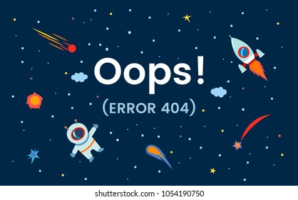 Space with the stars, the cosmonaut and the rocket. Site error 404. Page not found.platform vector illustration for web