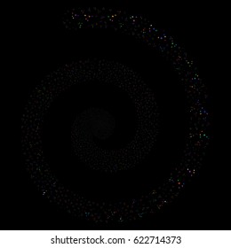 Space Stars decorative swirling spiral. Vector bright multicolored scattered symbols.