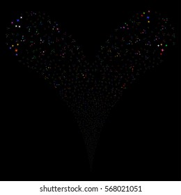 Space Stars fireworks stream. Vector illustration style is flat bright multicolored iconic symbols on a black background. Object double fountain combined from random pictographs.